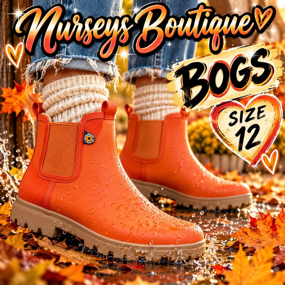 BOGS Womens Size 12 Orange Waterproof Chelsea Rain Boots BLOOM Lug Sole